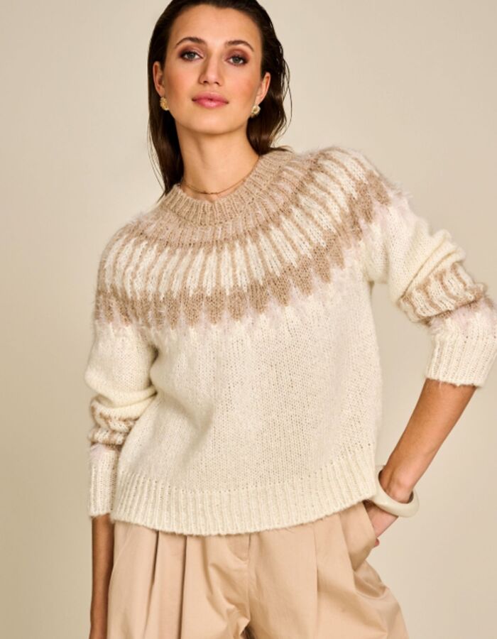 Mountains - pull à motif jacquard beige