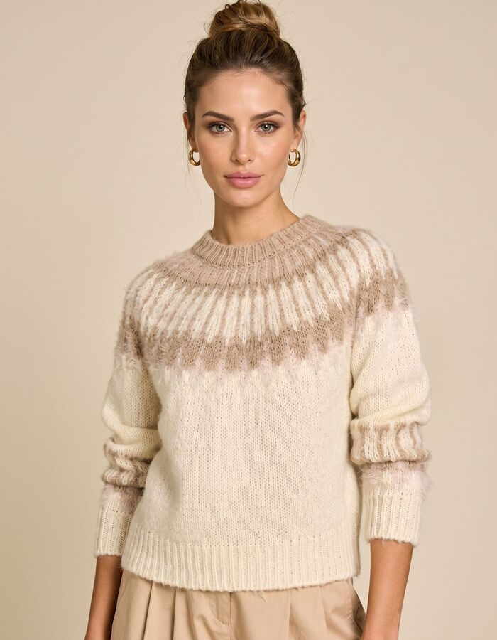 Mountains - pull à motif jacquard beige