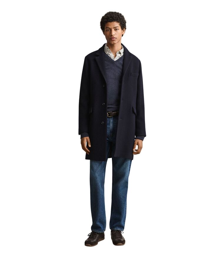 Pull en laine d’agneau à col V dark navy melange