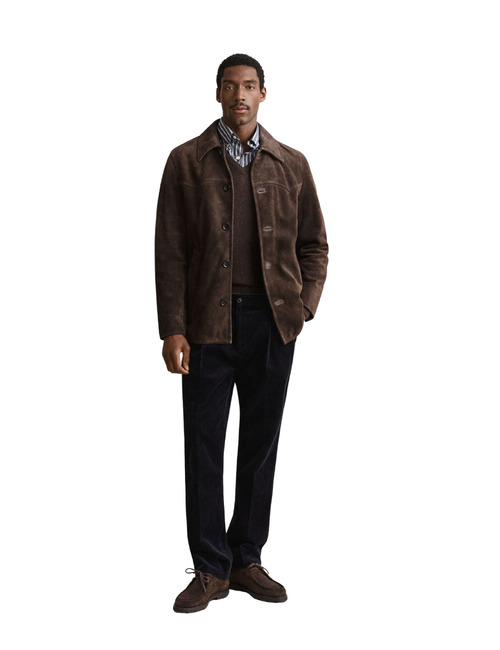 Lamswollen trui met V-hals dark brown melange