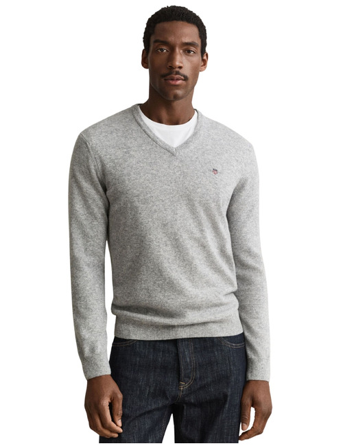 Lamswollen trui met V-hals grey melange