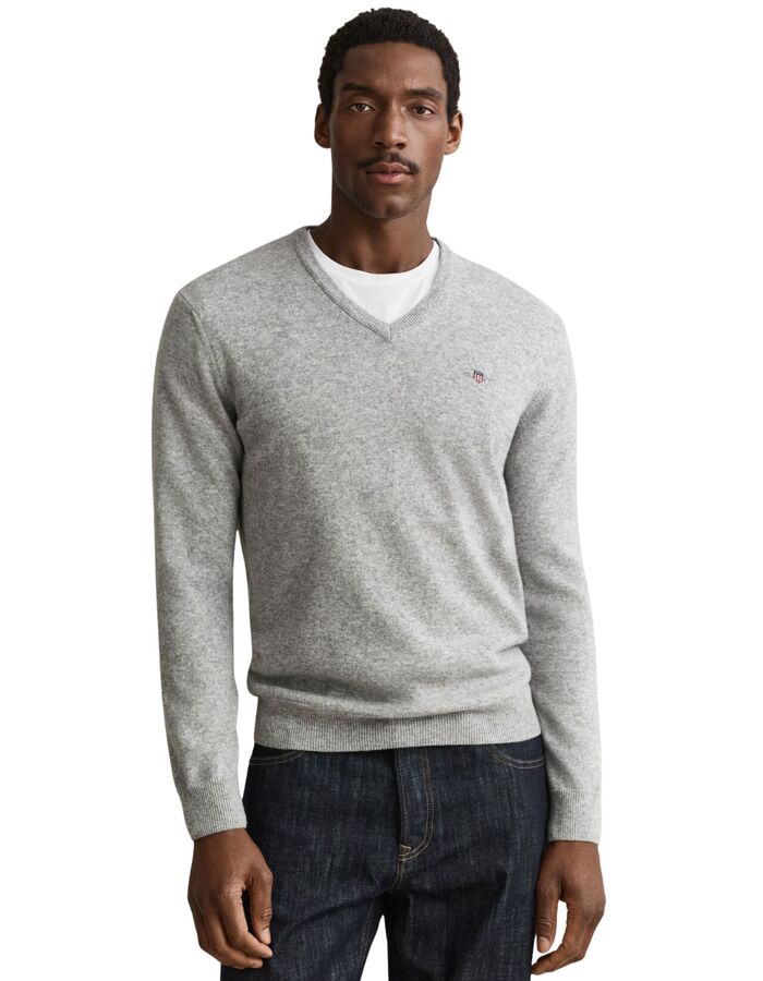 Lamswollen trui met V-hals grey melange
