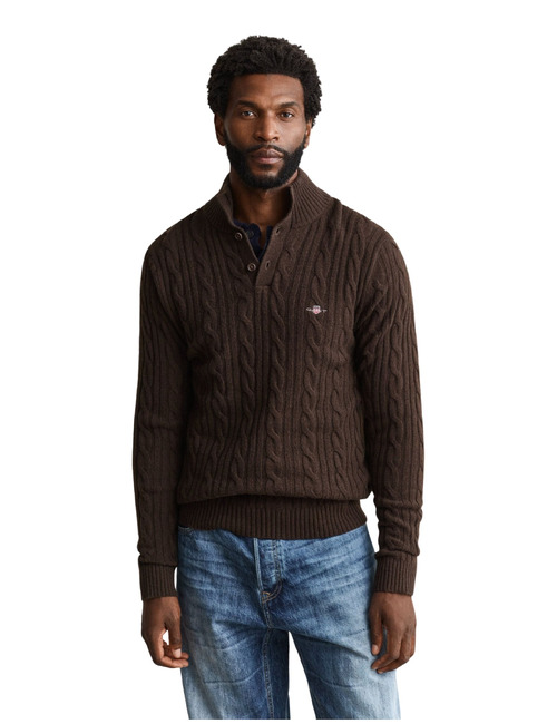 Lambswool Cable HB trui met kabelstructuur black brown