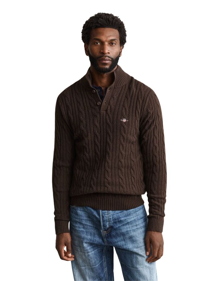 Lambswool Cable HB trui met kabelstructuur black brown