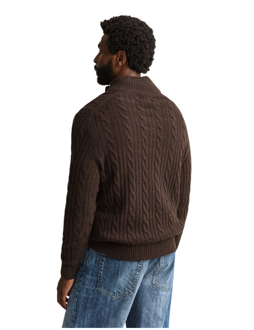 Lambswool Cable HB trui met kabelstructuur black brown