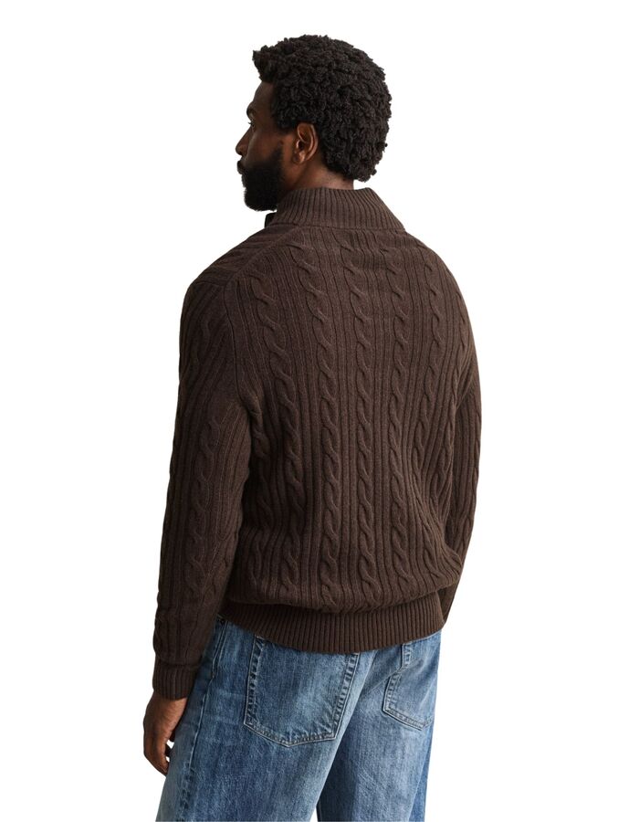 Lambswool Cable HB trui met kabelstructuur black brown