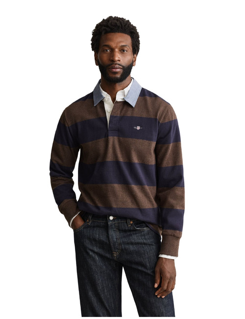 Classic Heavy Rugger polo met streepdessin black brown melange