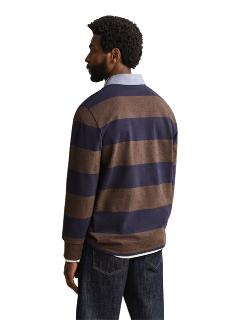 Classic Heavy Rugger polo met streepdessin black brown melange