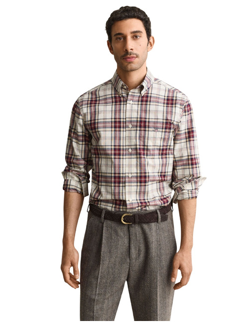 Geruit poplin hemd met button-down kraag deep grape wine