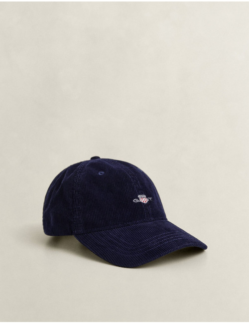Casquette en velours côtelé avec logo bouclier brodé bleu