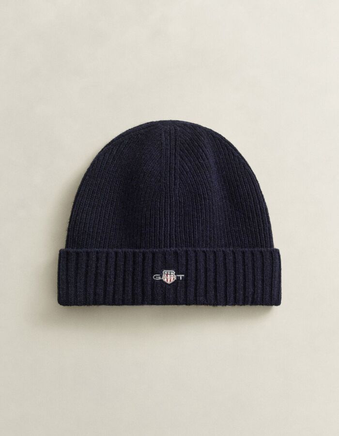 Wollen Shield beanie met ribstructuur marine