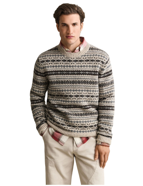 Jacquardtrui van geborstelde wol light beige melange