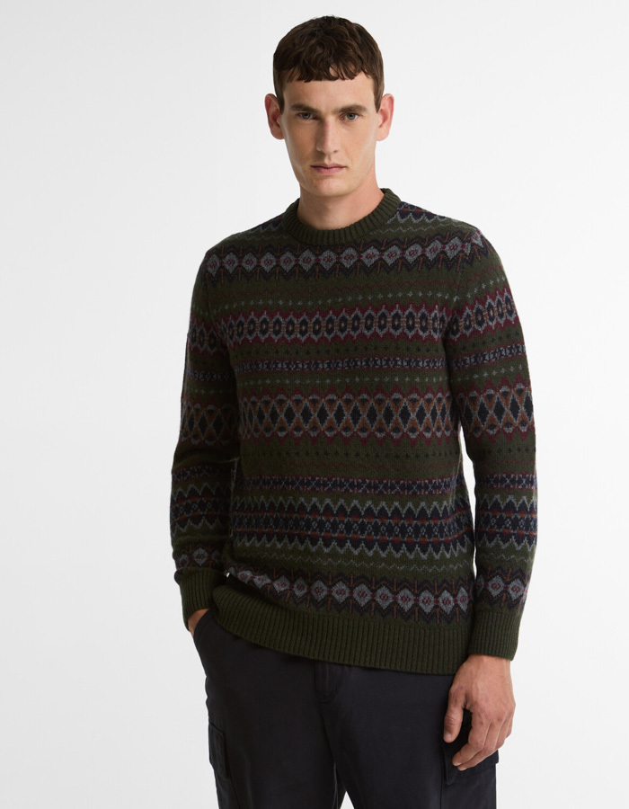 Case Fairisle trui met ronde hals donkergroen