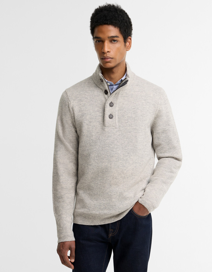 Essential Patch Half Zip trui met knopen lichtgrijs