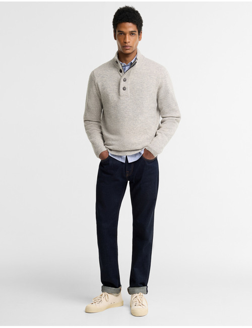 Essential Patch Half Zip trui met knopen lichtgrijs