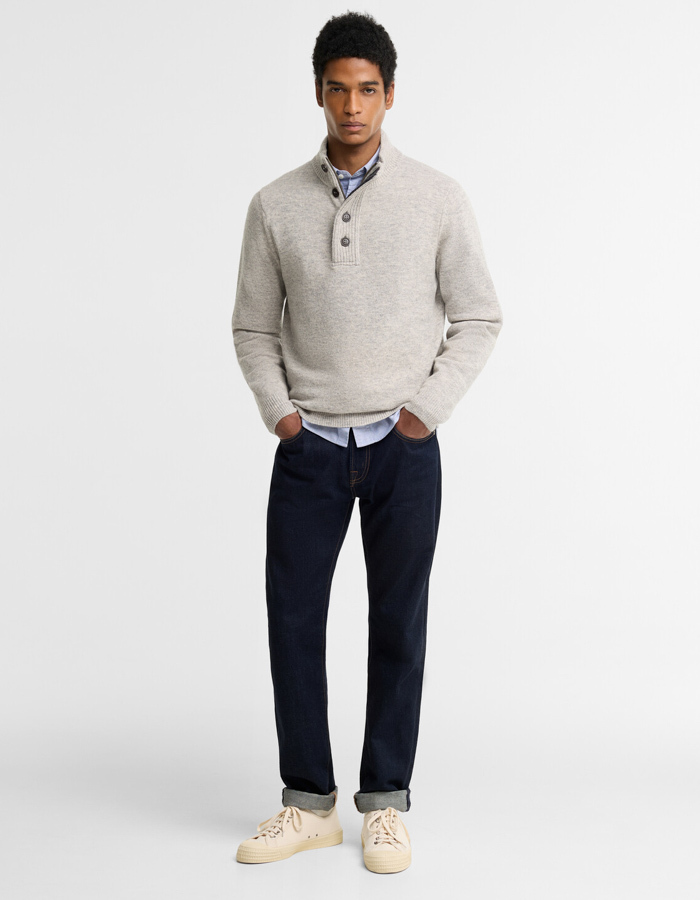 Essential Patch Half Zip trui met knopen lichtgrijs
