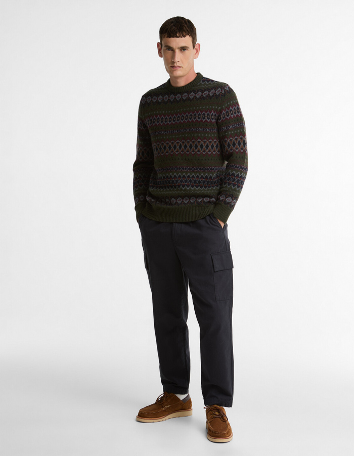 Case Fairisle trui met ronde hals donkergroen