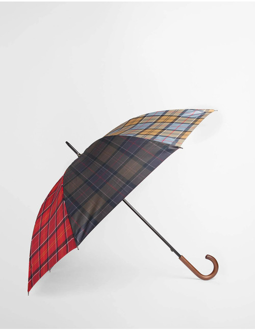 Tartan paraplu met houten handvat multicolor
