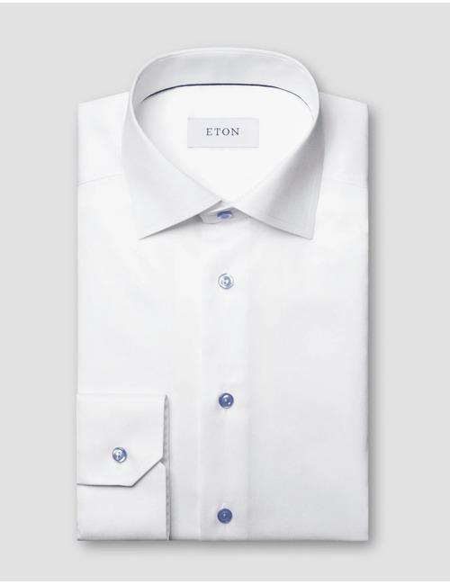 Slim fit Signature Twill hemd met lichtblauwe details wit