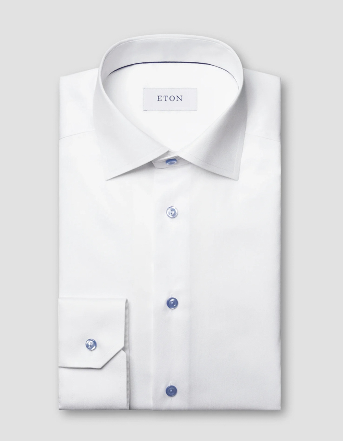 Slim fit Signature Twill hemd met lichtblauwe details wit