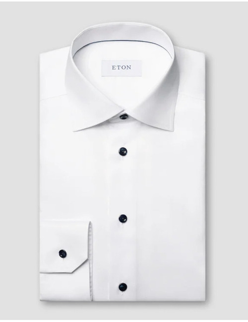 Slim fit Signature Twill hemd met navy details wit
