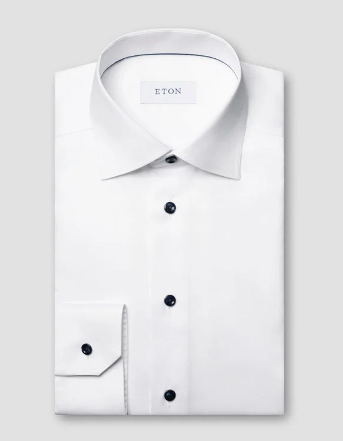 Slim fit Signature Twill hemd met navy details wit