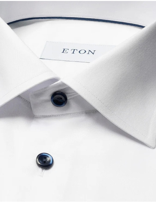 Slim fit Signature Twill hemd met navy details wit