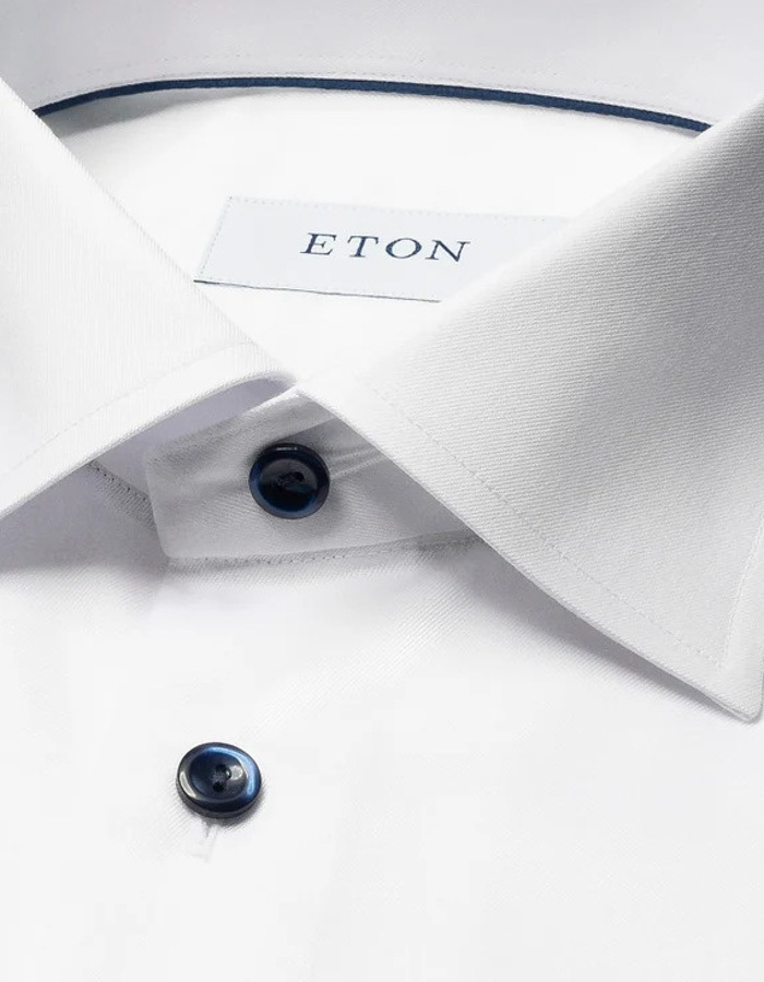 Slim fit Signature Twill hemd met navy details wit