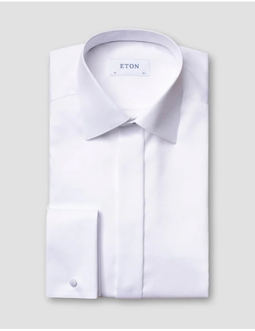 Fly Front Evening Contemporary dobby hemd wit