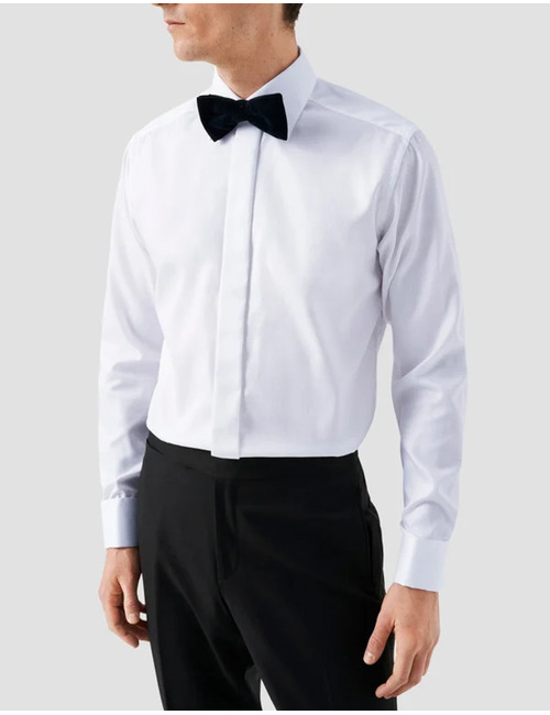 Fly Front Evening Contemporary dobby hemd wit