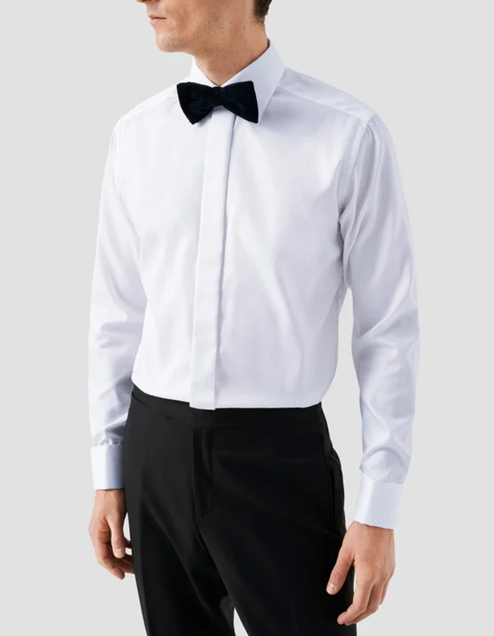 Fly Front Evening Contemporary dobby hemd wit