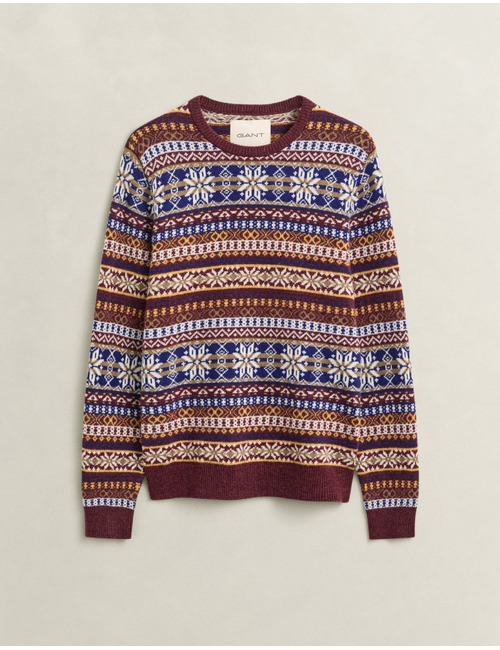 Fair isle trui van wolmix donker bordeaux gemêleerd