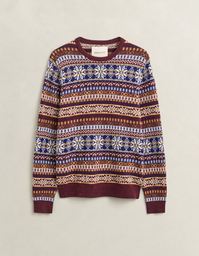 Fair isle trui van wolmix donker bordeaux gemêleerd