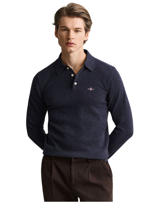 Polotrui van superfijne lamswol donkerblauw gemêleerd