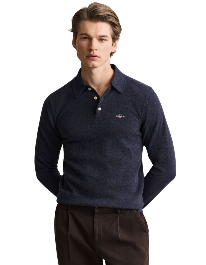 Polotrui van superfijne lamswol donkerblauw gemêleerd
