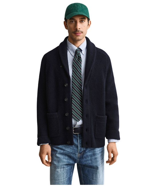 Geribd vest met sjaalkraag evening blue