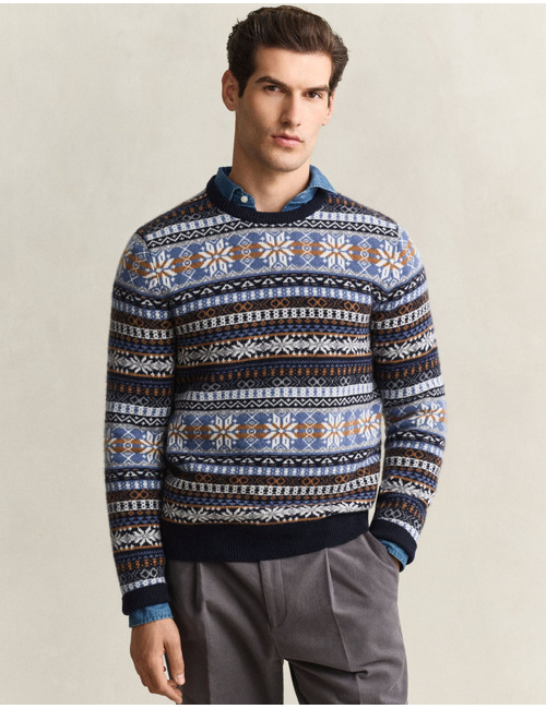 Fair isle trui van wolmix evening blue