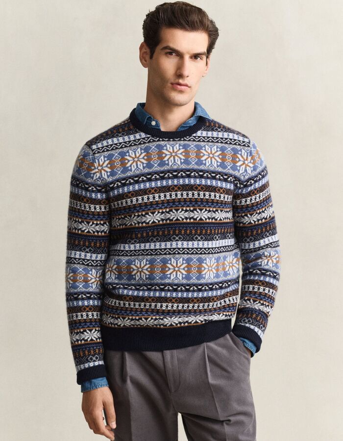 Fair isle trui van wolmix evening blue