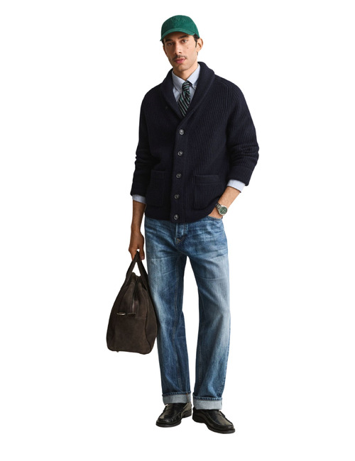 Geribd vest met sjaalkraag evening blue