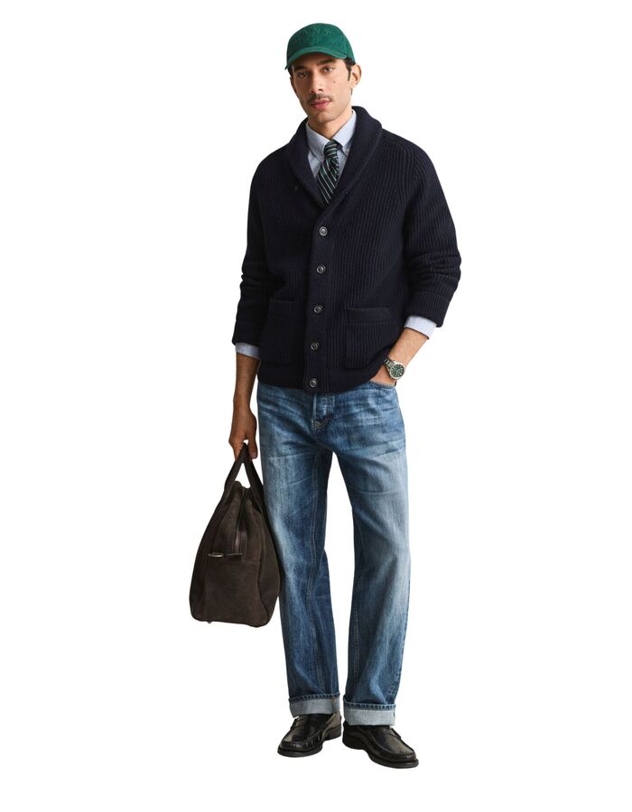 Geribd vest met sjaalkraag evening blue