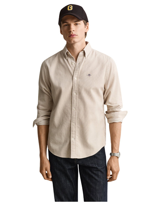 Corduroy hemd met button-downkraag kleibeige