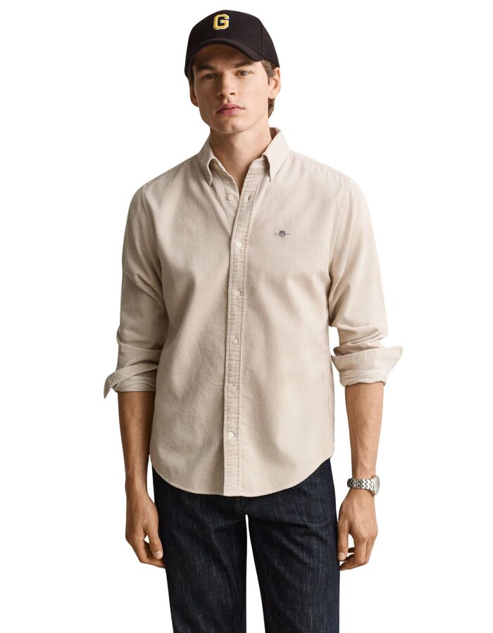 Corduroy hemd met button-downkraag kleibeige