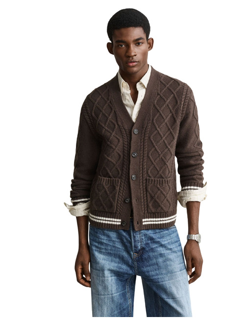 Cardigan torsadé en mélange de laine d’agneau shadow brown