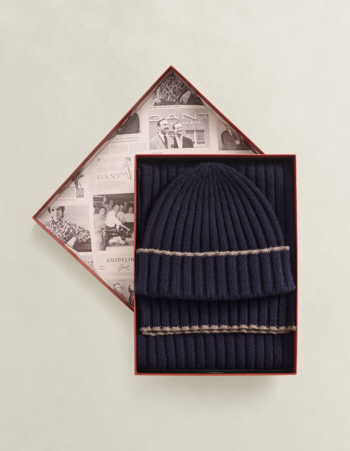 Tipping gift set met sjaal en muts donkerblauw