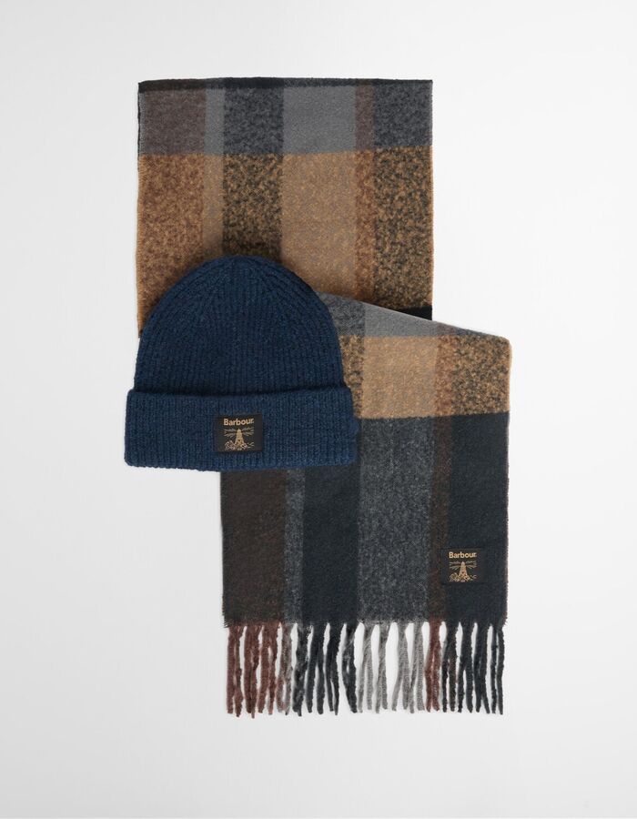 Westerdale muts en sjaal geschenkset olijf marineblauw