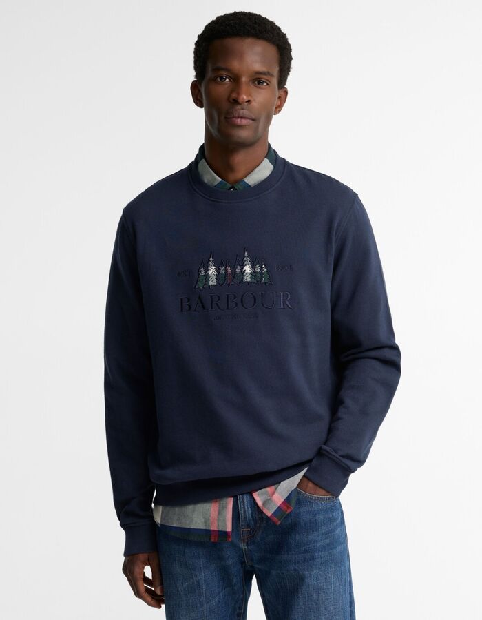 Trui met geborduurd bosmotief donkerblauw