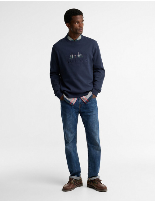 Trui met geborduurd bosmotief donkerblauw