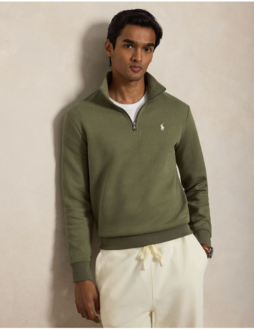 Double-knit trui met quarter-zip cruise olive
