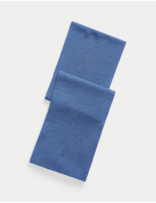 Wollen sjaal met geborduurde pony blauw gemêleerd