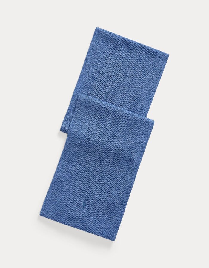 Wollen sjaal met geborduurde pony blauw gemêleerd